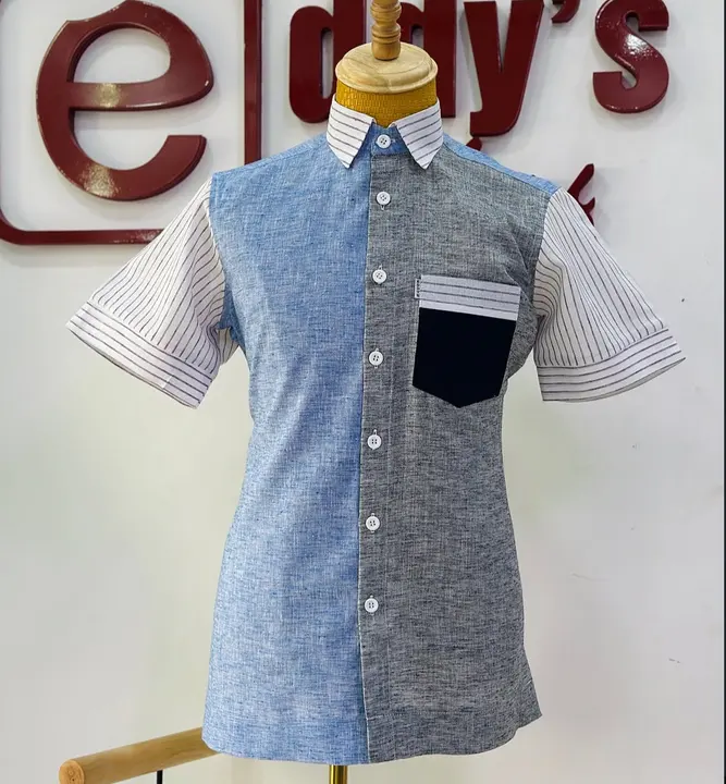 Blue panel striped shirt