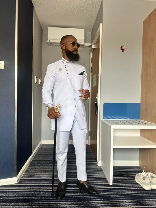 White set with a cane, worn