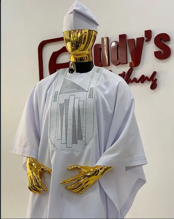 White agbada with silver embroidery