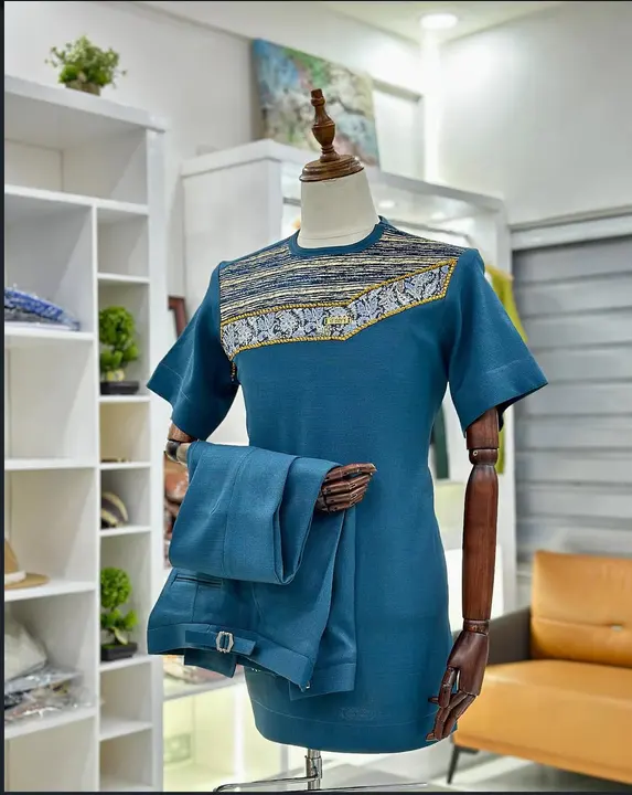 Teal set with a beaded yoke